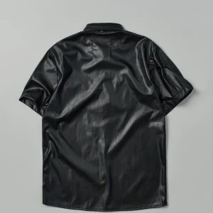 Shop Dante Faux Leather Short Sleeve Shirt - Black Button Downs