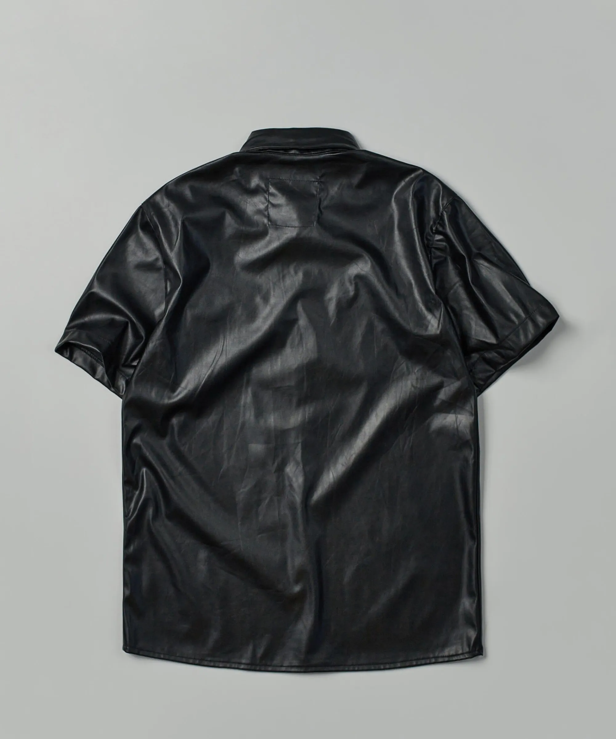 dante_faux_leather_short_sleeve_shirt__black_1.webp Shop Dante Faux Leather Short Sleeve Shirt - Black Button Downs