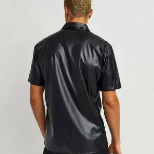 Shop Dante Faux Leather Short Sleeve Shirt - Black Button Downs