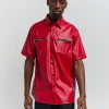 Outlet Dante Faux Leather Short Sleeve Shirt - Red Button Downs