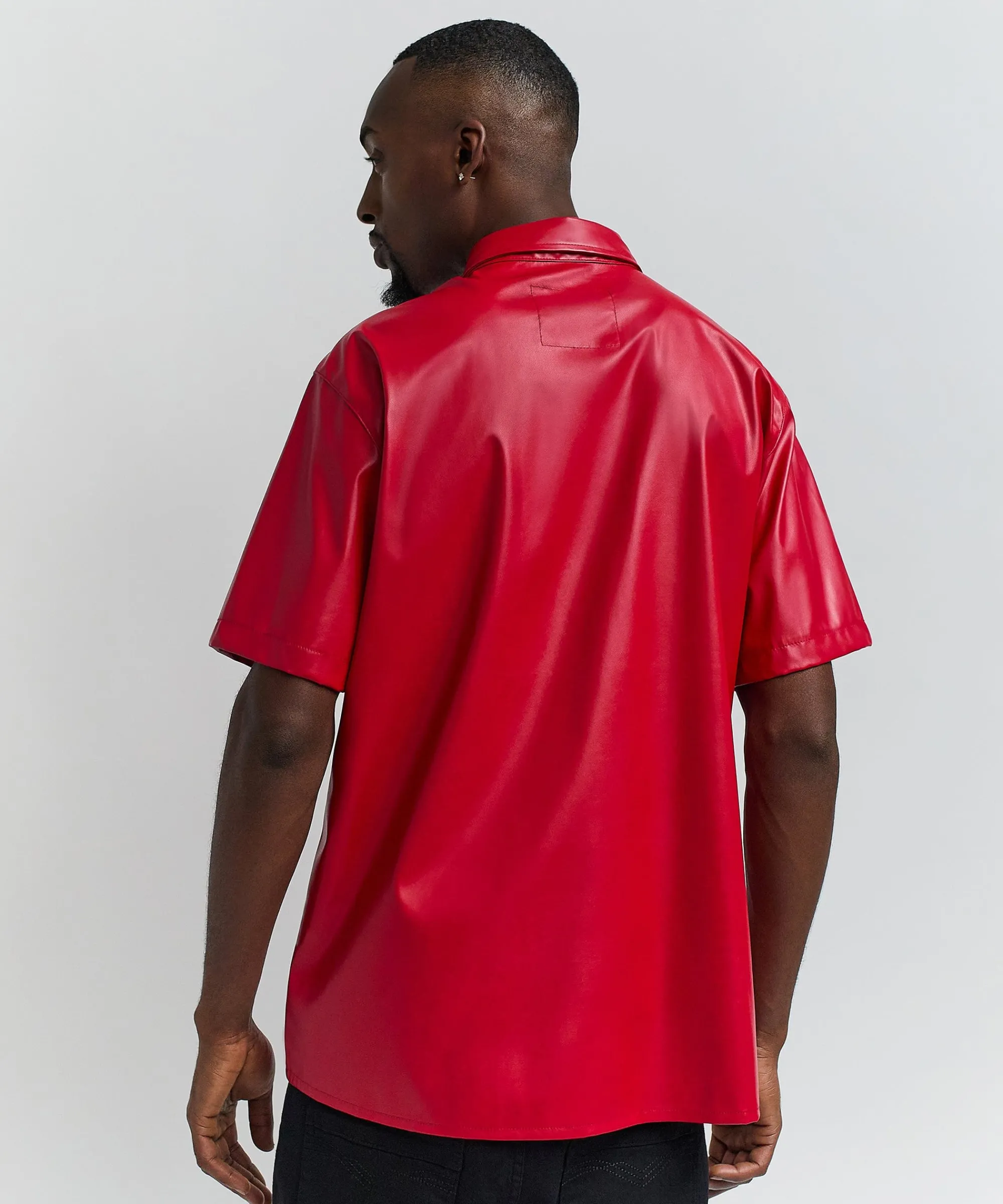 dante_faux_leather_short_sleeve_shirt__red_1.webp Outlet Dante Faux Leather Short Sleeve Shirt - Red Button Downs