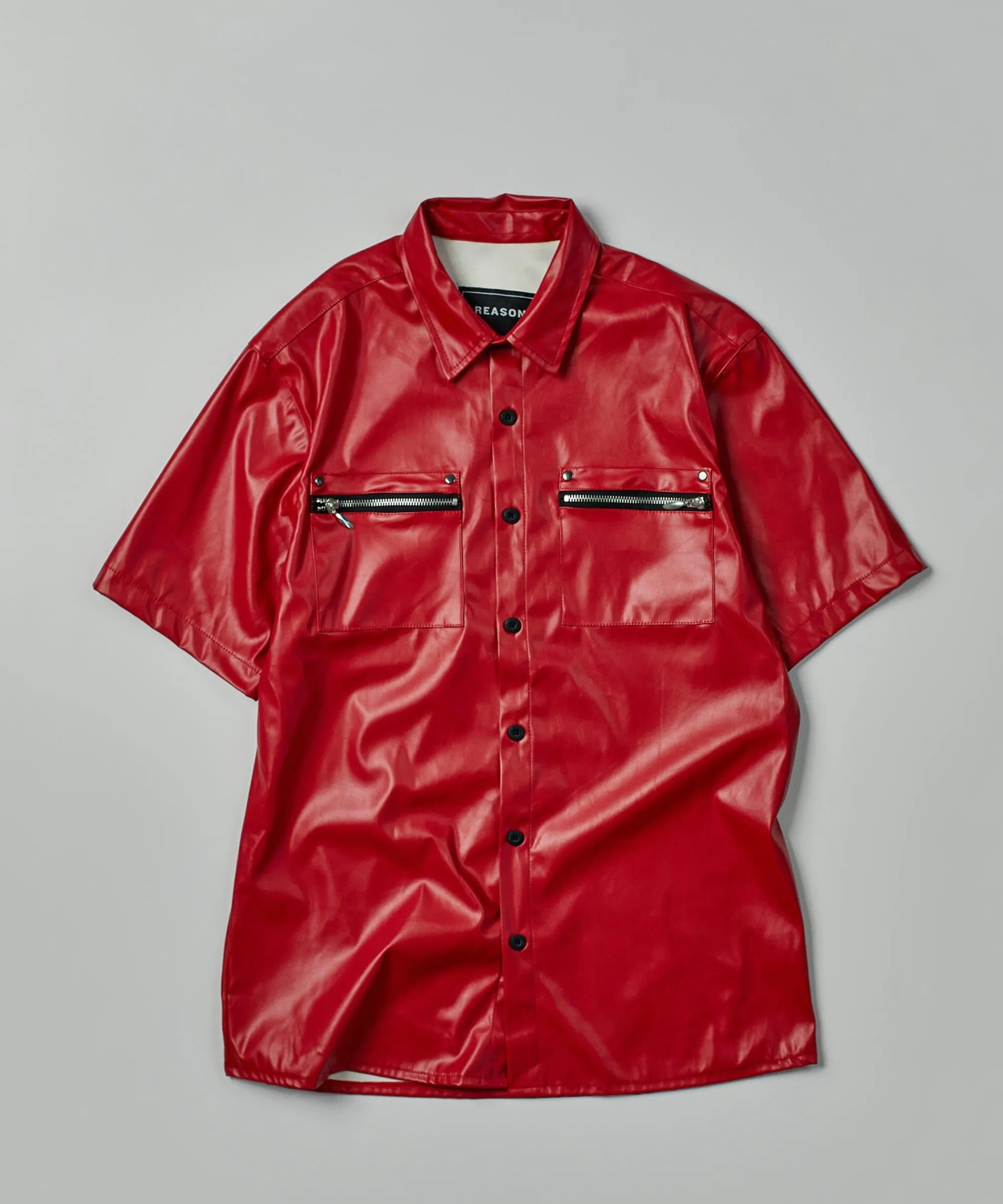 dante_faux_leather_short_sleeve_shirt__red_6.webp Outlet Dante Faux Leather Short Sleeve Shirt - Red Button Downs