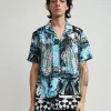 Cheap District Linen Texture Short Sleeve Button Down Shirt - Blue Button Downs