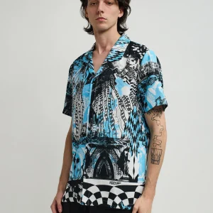 Cheap District Linen Texture Short Sleeve Button Down Shirt - Blue Button Downs