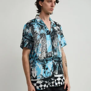 Cheap District Linen Texture Short Sleeve Button Down Shirt - Blue Button Downs
