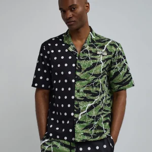 Outlet Dots And Camo Split Woven Short Sleeve Shirt Button Downs
