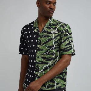Outlet Dots And Camo Split Woven Short Sleeve Shirt Button Downs
