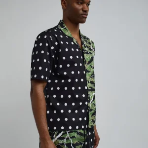 Outlet Dots And Camo Split Woven Short Sleeve Shirt Button Downs