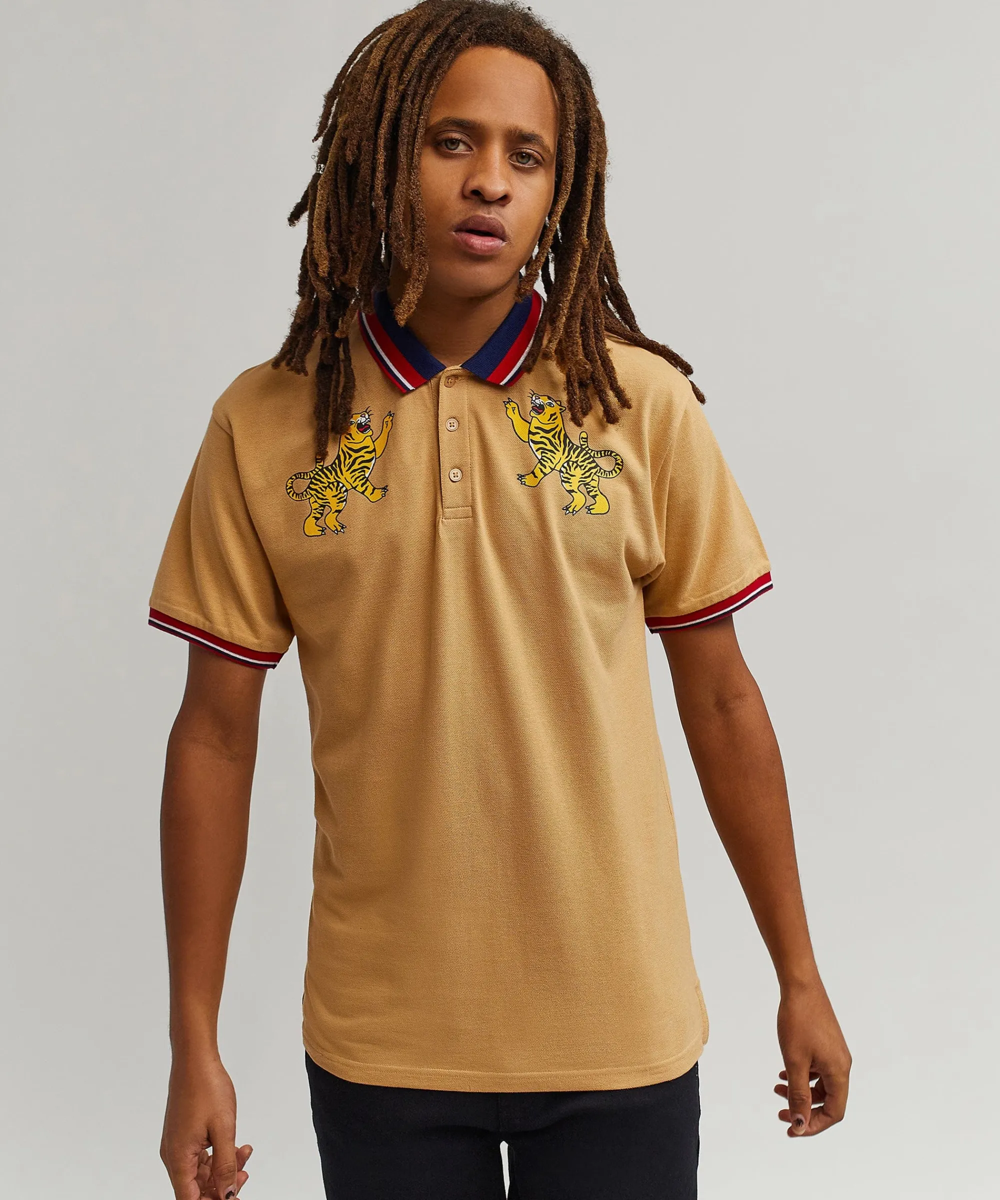 fearless_tiger_embroidered_polo_shirt__khaki_1.webp Store Fearless Tiger Embroidered Polo Shirt - Khaki Graphic Tees | Polos