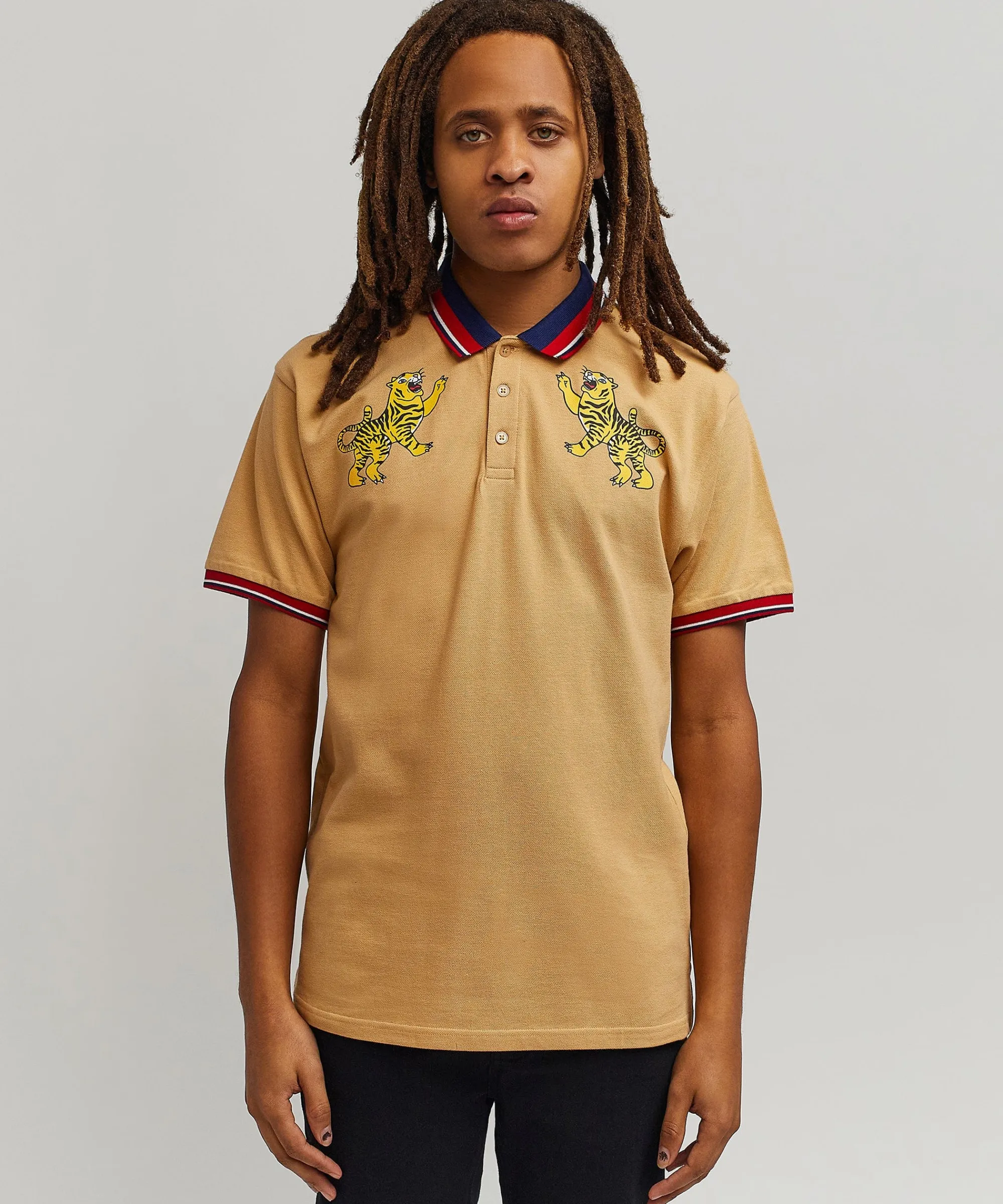 fearless_tiger_embroidered_polo_shirt__khaki_3.webp Store Fearless Tiger Embroidered Polo Shirt - Khaki Graphic Tees | Polos