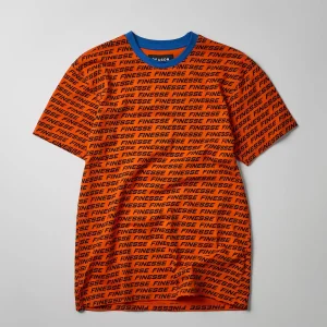 Outlet Finesse Allover Print Short Sleeve Tee - Orange Graphic Tees