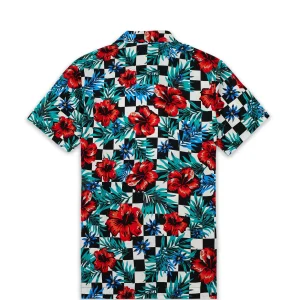 Clearance Floral Check Print Short Sleeve Shirt Button Downs