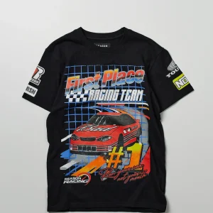 Clearance Foreign Racing Speed Short Sleeve Graphic Print Tee - Black Graphic Tees