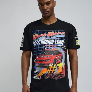 Clearance Foreign Racing Speed Short Sleeve Graphic Print Tee - Black Graphic Tees