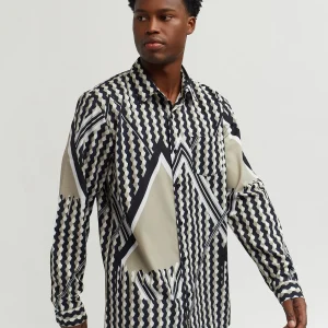 Discount Geo Print Long Sleeve Woven Shirt Button Downs