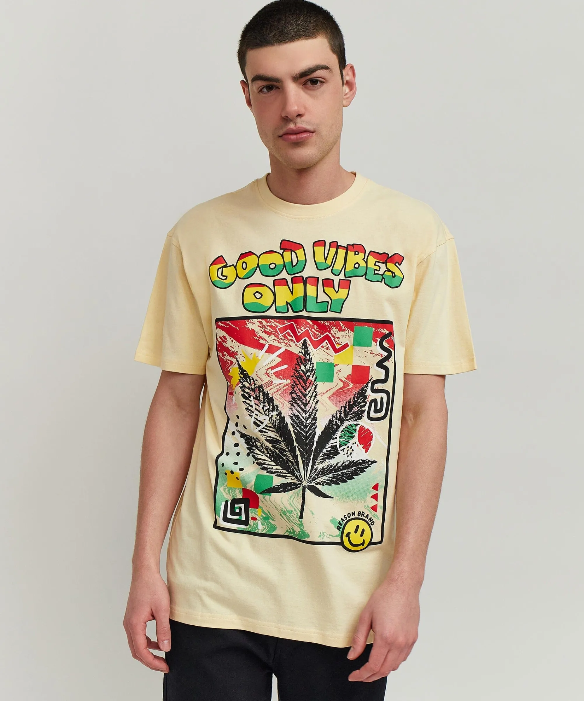 good_vibes_only_short_sleeve_tee__khaki_0.webp Discount Good Vibes Only Short Sleeve Tee - Khaki Graphic Tees