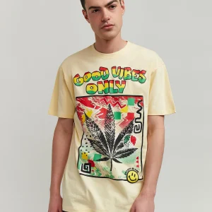 Discount Good Vibes Only Short Sleeve Tee - Khaki Graphic Tees