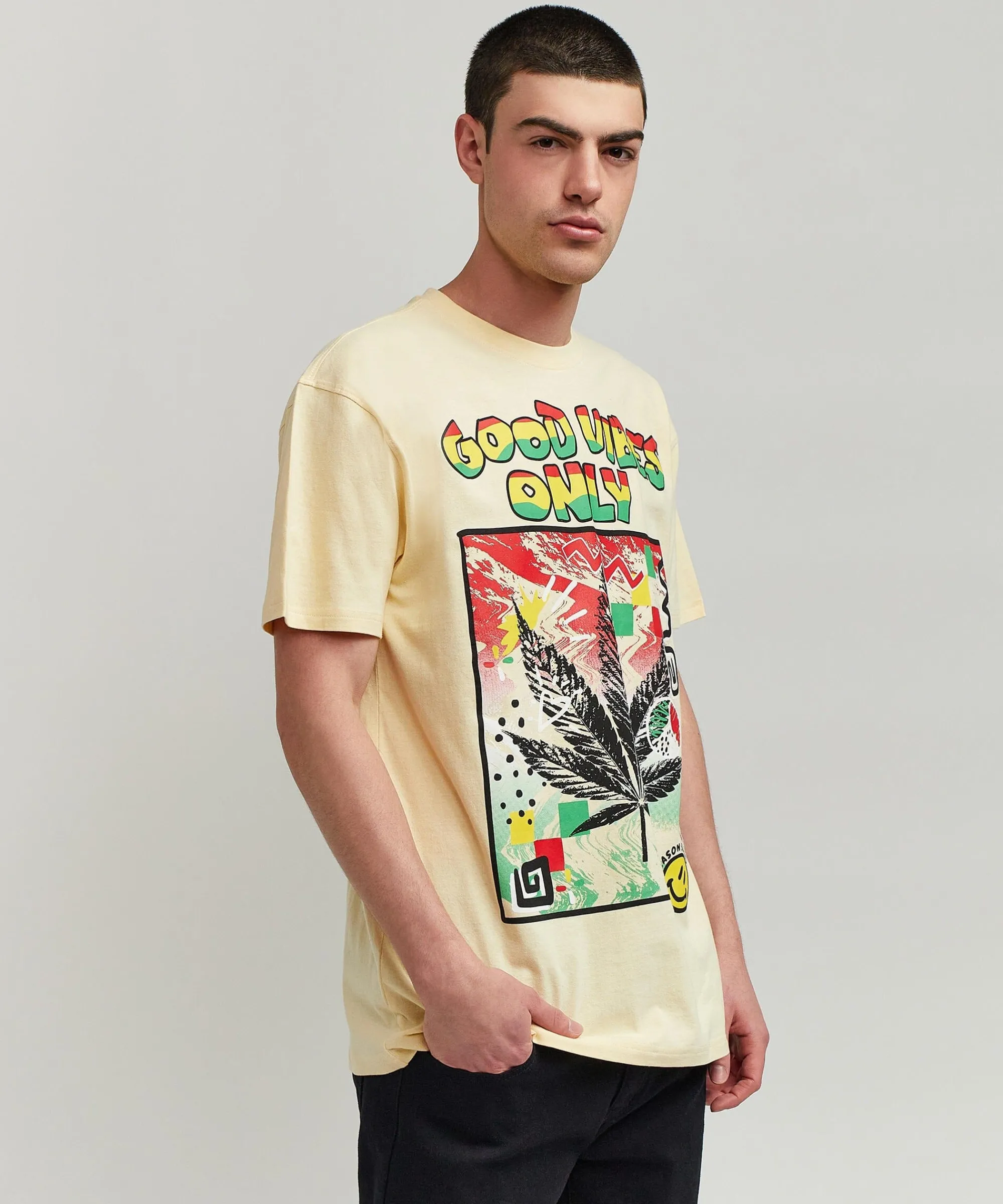 good_vibes_only_short_sleeve_tee__khaki_3.webp Discount Good Vibes Only Short Sleeve Tee - Khaki Graphic Tees