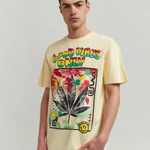 Discount Good Vibes Only Short Sleeve Tee - Khaki Graphic Tees