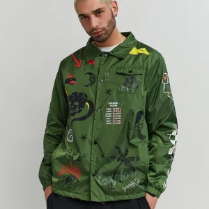 Fashion Gritty Coaches Jacket - Olive Green Lightweight Jackets