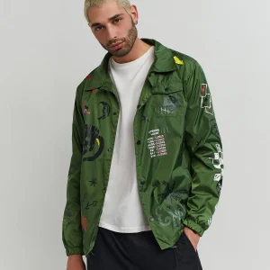 Fashion Gritty Coaches Jacket - Olive Green Lightweight Jackets