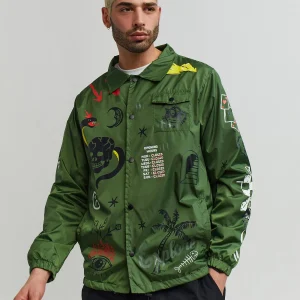 Fashion Gritty Coaches Jacket - Olive Green Lightweight Jackets