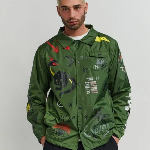 Fashion Gritty Coaches Jacket - Olive Green Lightweight Jackets