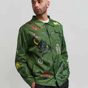 Fashion Gritty Coaches Jacket - Olive Green Lightweight Jackets