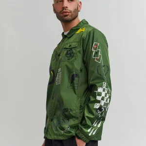 Fashion Gritty Coaches Jacket - Olive Green Lightweight Jackets