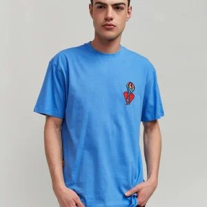 Online Heart Broken Short Sleeve Tee - Blue Graphic Tees