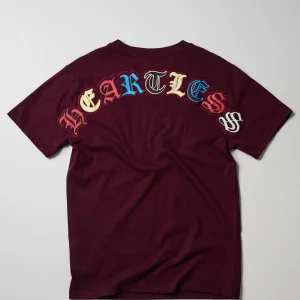 Cheap Heartless Embroidered Short Sleeve Tee - Burgundy Graphic Tees