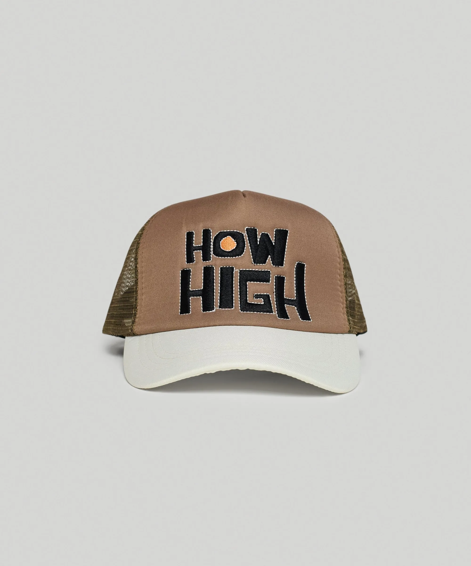 how_high_embroidery_trucker_hat__khaki_0.webp Shop How High Embroidery Trucker Hat - Khaki Hats