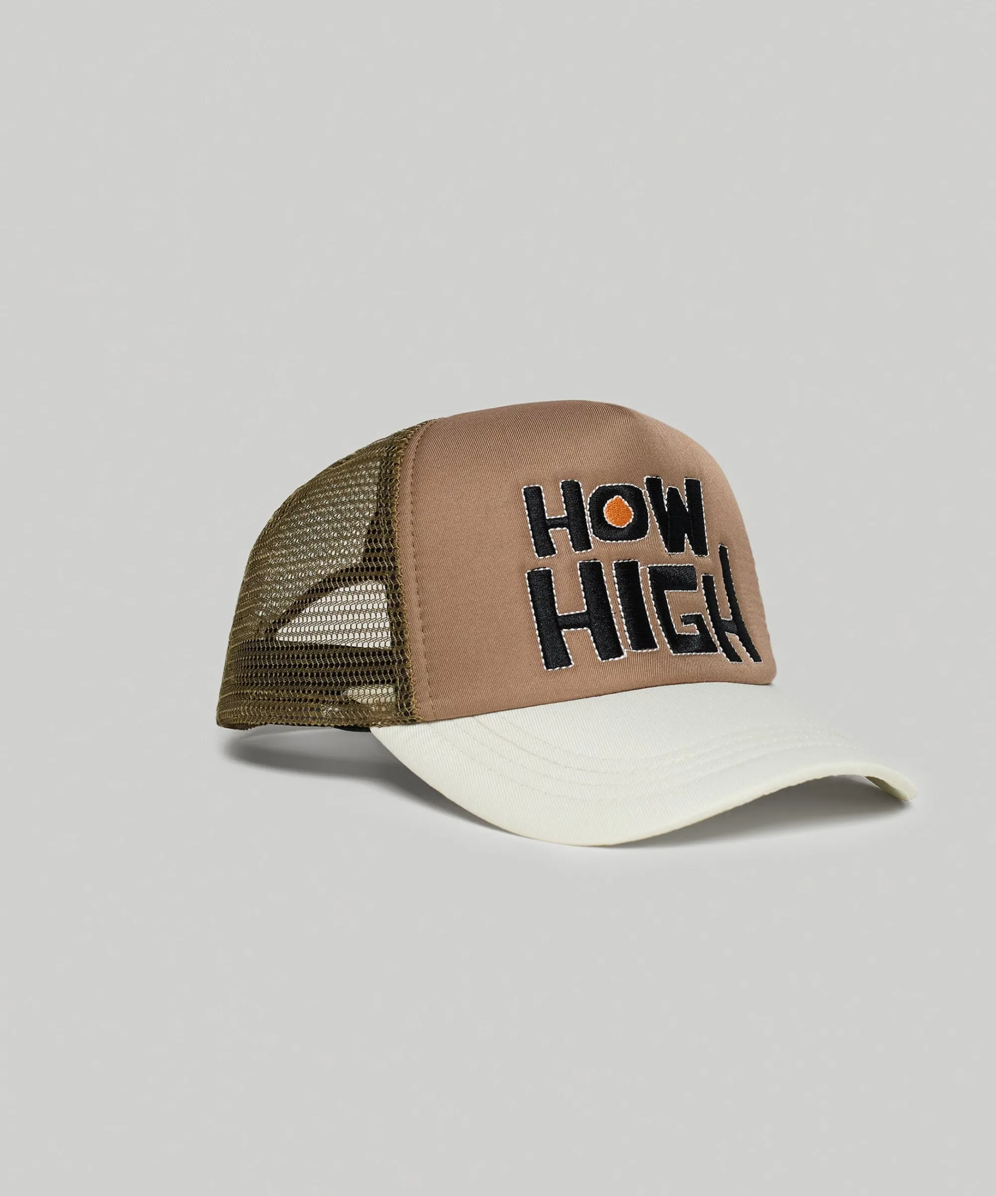 how_high_embroidery_trucker_hat__khaki_1.webp Shop How High Embroidery Trucker Hat - Khaki Hats