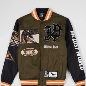 New Jurassic Park Varsity Jacket - Olive Green Varsity Jackets