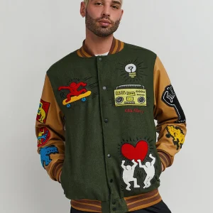 Shop Keith Haring Holding Hands Varsity Jacket Varsity Jackets