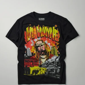 Hot Lil Wayne New Orleans Short Sleeve Tee - Black Graphic Tees