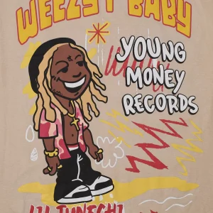 Clearance Lil Wayne Real GS Front And Back Print Short Sleeve Tee - Khaki Graphic Tees