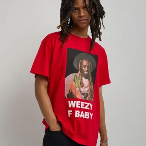 Discount Lil Wayne Weezy F Baby Photo Short Sleeve Tee - Red Graphic Tees