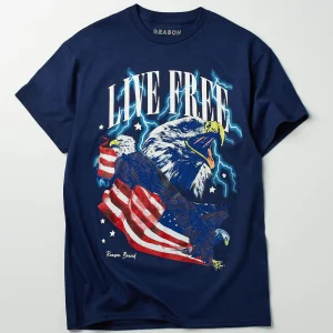 Cheap Live Free Short Sleeve Tee - Navy Graphic Tees