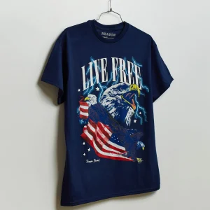 Cheap Live Free Short Sleeve Tee - Navy Graphic Tees