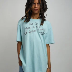 Sale Love All Glitter Print Short Sleeve Tee - Light Blue Graphic Tees