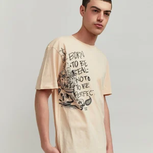 Online Luca Graphic Print Embroidery Short Sleeve Tee - Khaki Graphic Tees