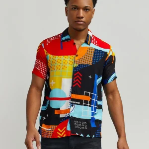 Flash Sale Messenger Allover Print Short Sleeve Shirt Button Downs