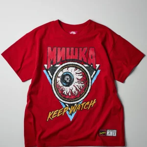 Cheap Mishka Keep Watch Embroidered Short Sleeve Tee - Red Graphic Tees