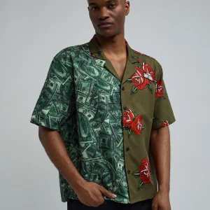 Discount Money And Roses Split Woven Shirt Button Downs