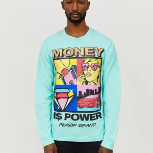 Clearance Money Is Power Long Sleeve Tee - Blue Long Sleeve Tees | Graphic Tees