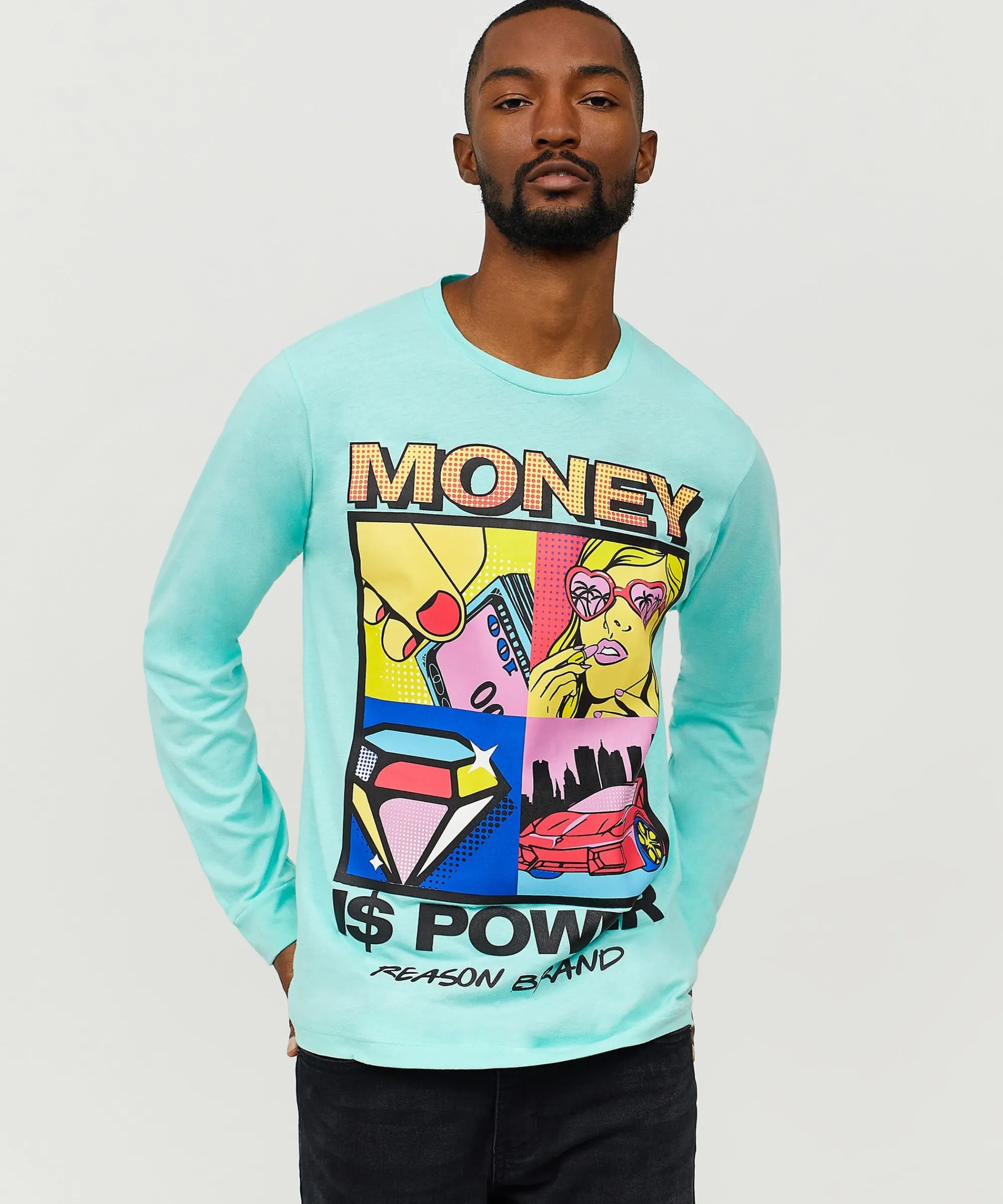 money_is_power_long_sleeve_tee__blue_2.webp Clearance Money Is Power Long Sleeve Tee - Blue Long Sleeve Tees | Graphic Tees