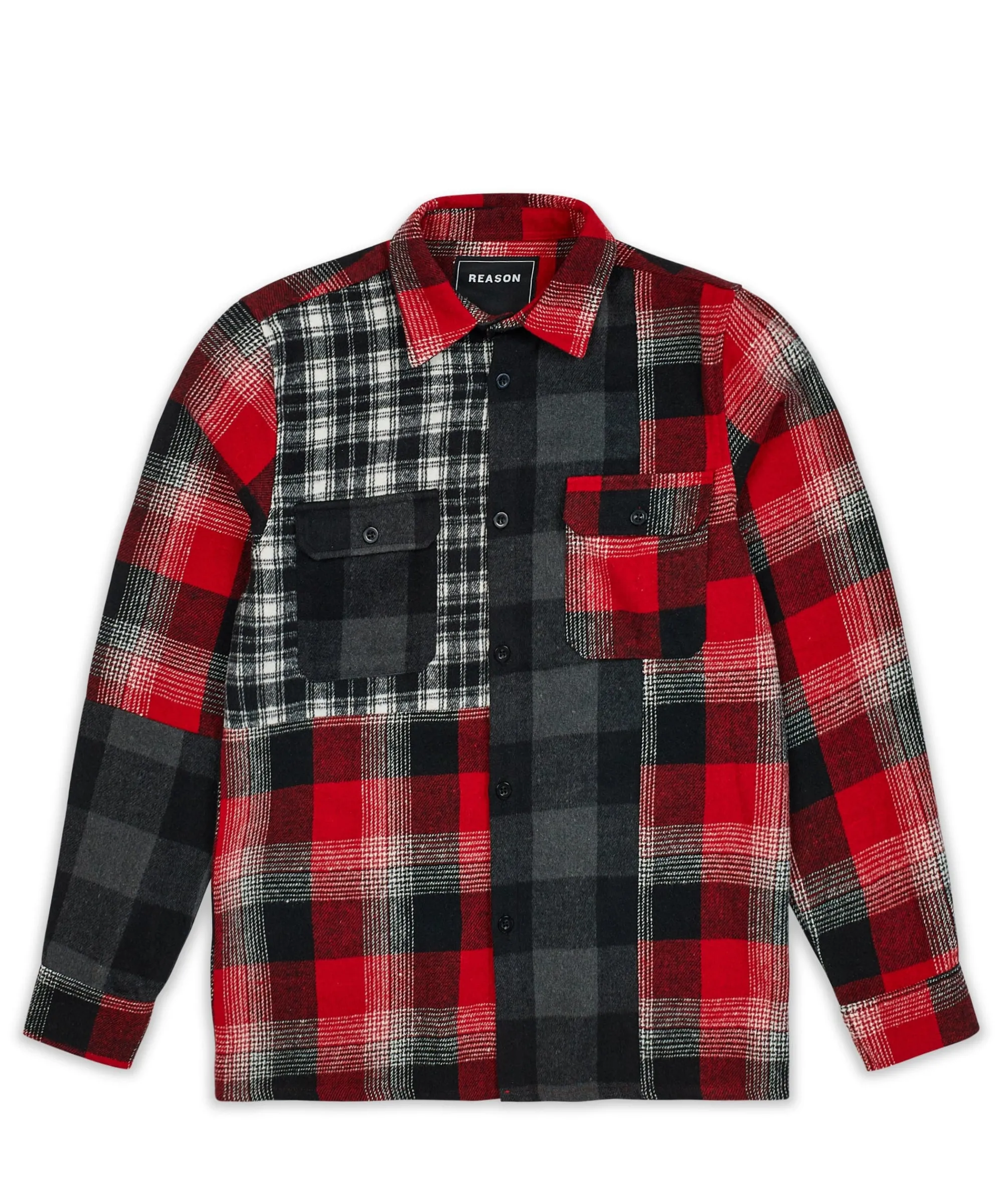 multi_panel_checkered_overshirt__red_1.webp Fashion Multi Panel Checkered Overshirt - Red Flannels | Button Downs