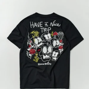 Cheap Nice Trip Short Sleeve Graphic Print Embroidered Pocket Tee - Black Graphic Tees
