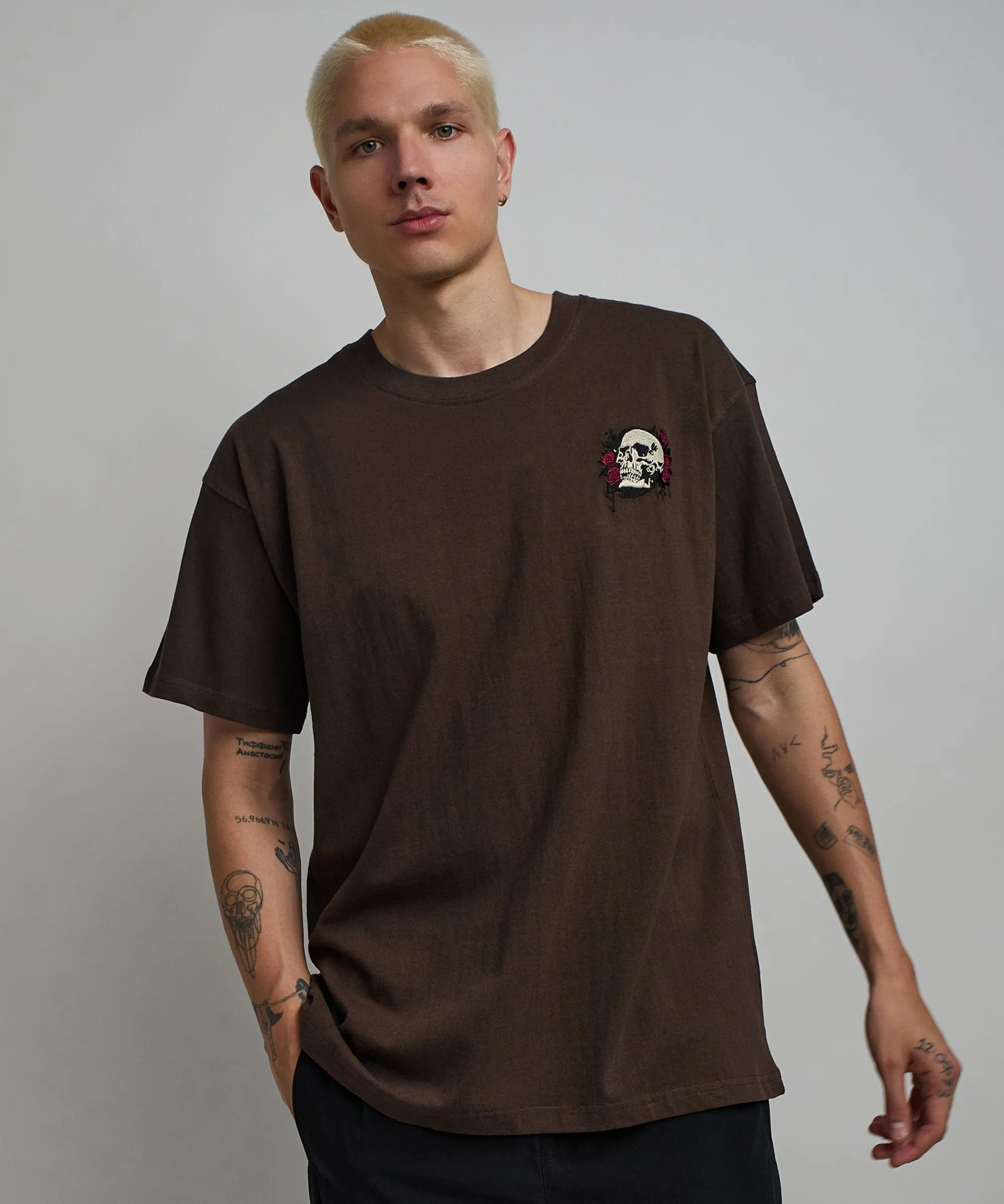 not_for_everyone_embroidered_short_sleeve_tee__brown_1.webp Cheap Not For Everyone Embroidered Short Sleeve Tee - Brown Graphic Tees